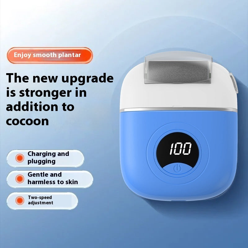 Blue electronic device with digital display on a light blue background