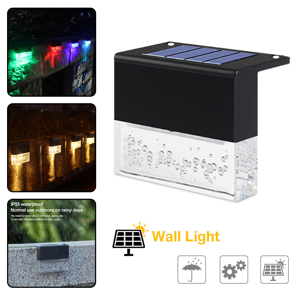 Solar wall light with color-changing capabilities and waterproof feature, displayed on a white background.