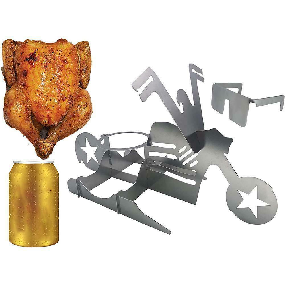 Metal chicken leg wreath with a roasted chicken and beer can on a white background