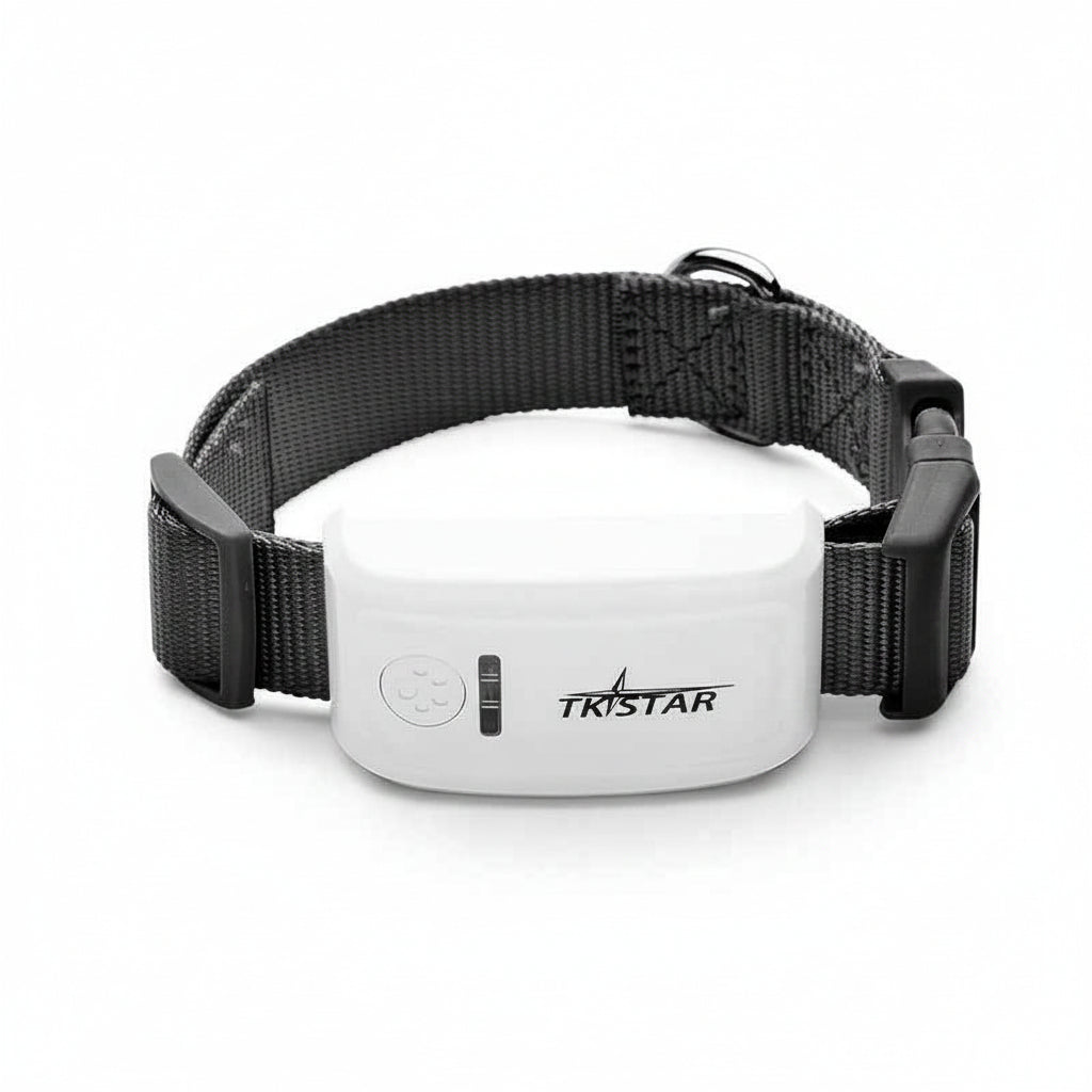 A Tristar pet collar with a white electronic transmitter and a black adjustable nylon webbing strap, shown on a clean white background.