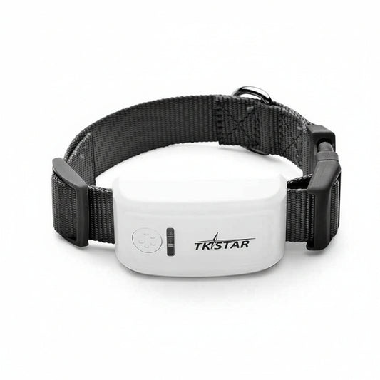 A Tristar pet collar with a white electronic transmitter and a black adjustable nylon webbing strap, shown on a clean white background.