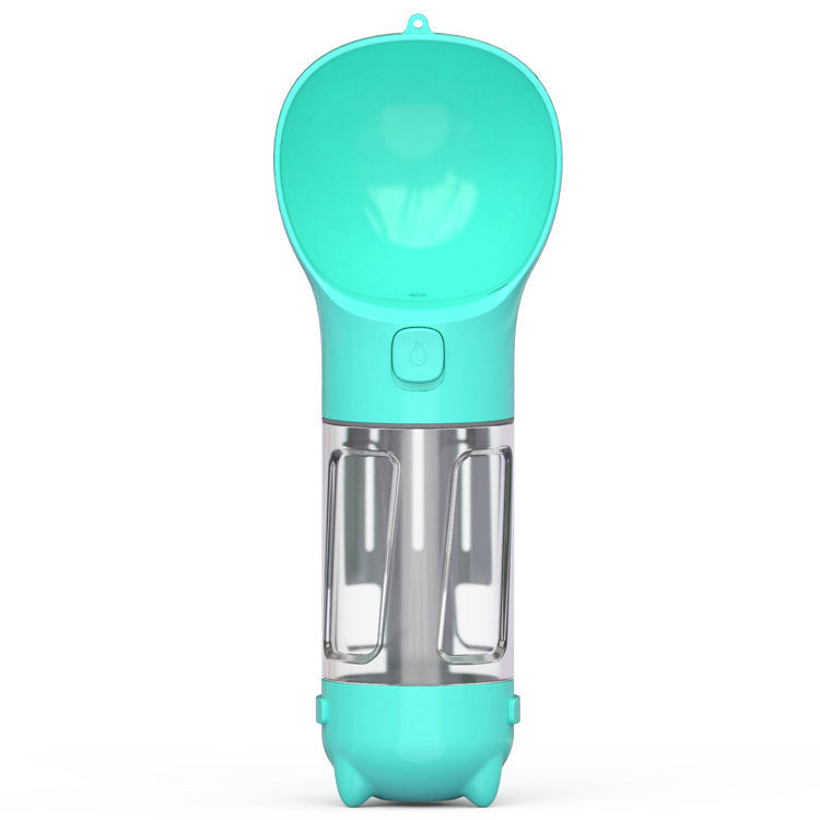 Turquoise handheld shower with clear base on a white background