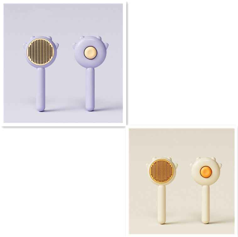 Two sets of grooming tools with purple and beige handles on a white background.