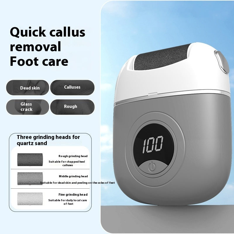 Foot care device with digital display on a light blue background
