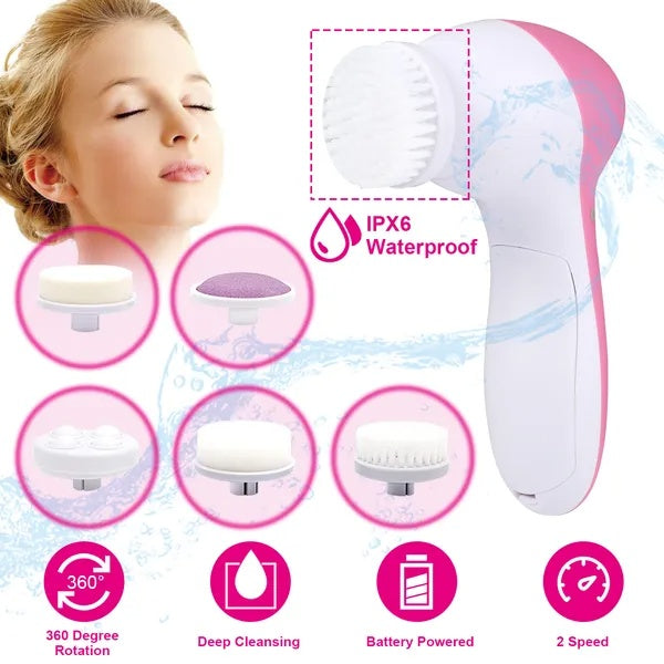 Facial cleansing brush with features highlighted on a white background