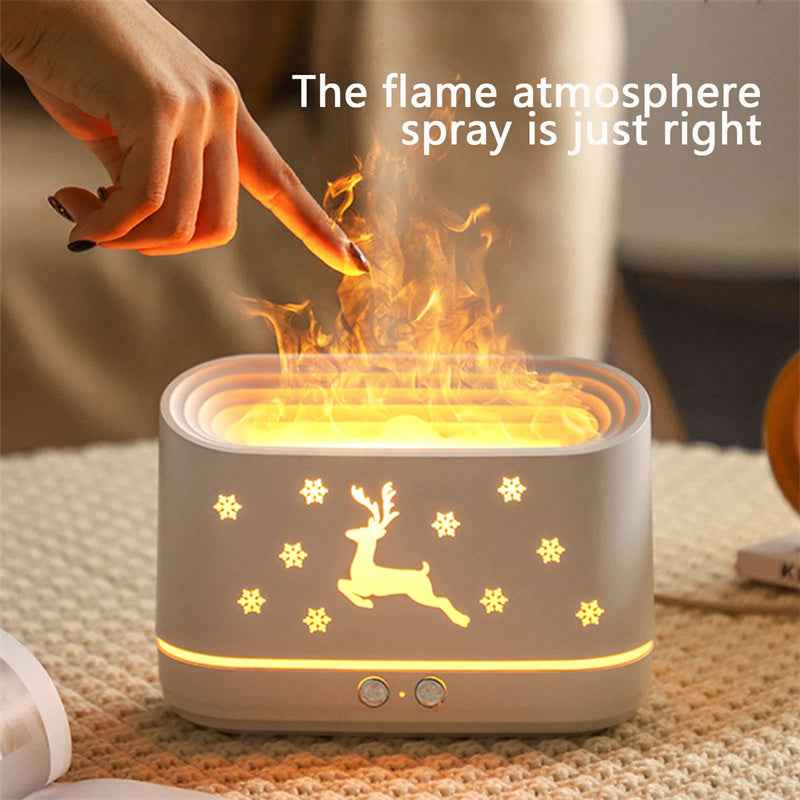 Flame-themed diffuser with decorative design on a soft surface, with text indicating the product's purpose.