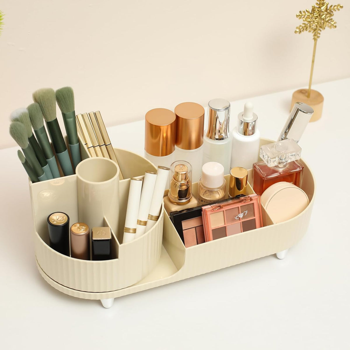 Rotating Makeup Organizer Countertop – 360° Vanity Cosmetic Display Case with Brush Holder - Shoplivo.store