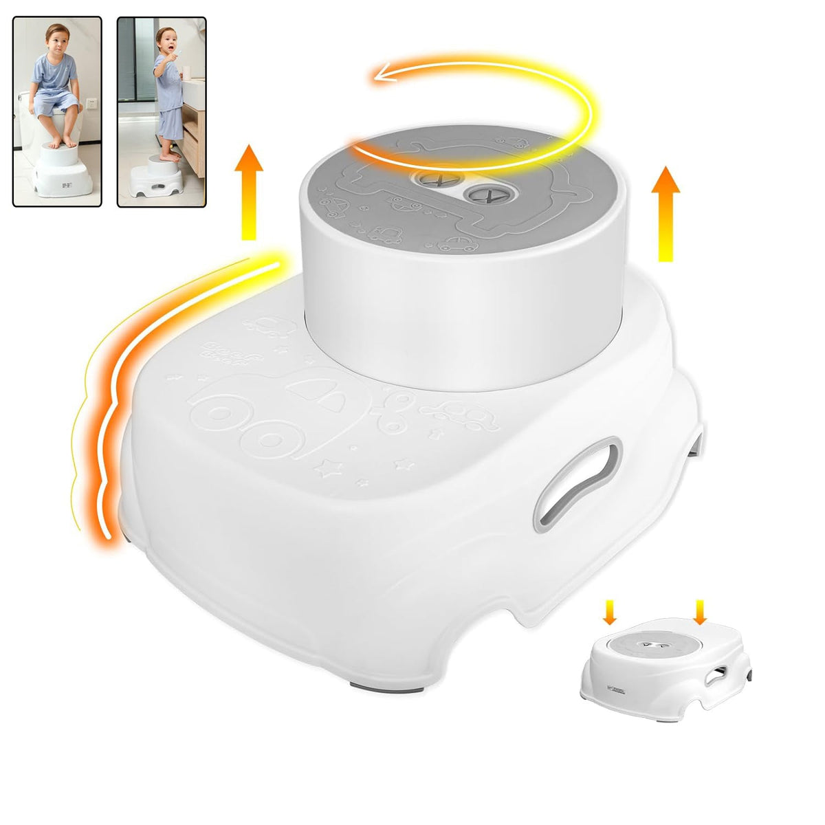 White electronic device with a small attached platform, shown on a white background.