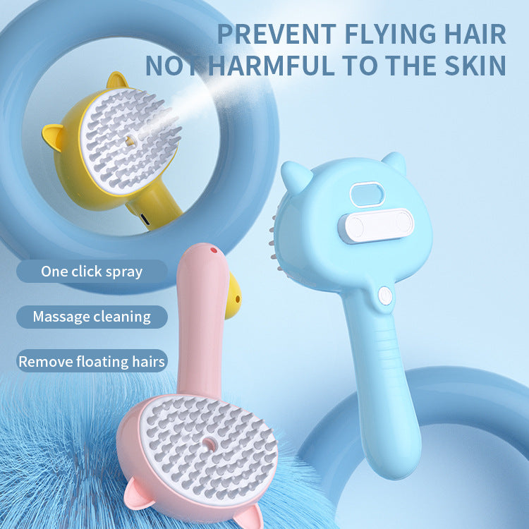 Two grooming tools with text indicating their functions on a light blue background