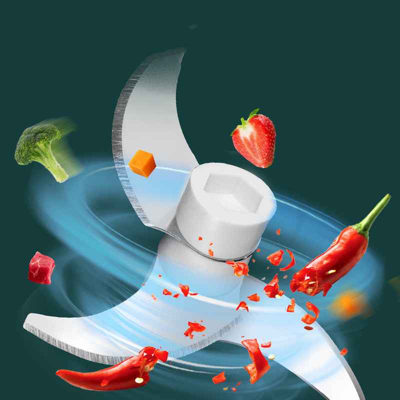 Blade with sliced vegetables and fruits on a dark background