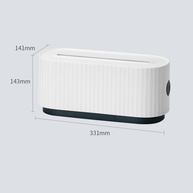 A white ribbed rectangular device with a dark base, shown with dimension labels 141mm, 143mm, and 331mm on a light gray background.