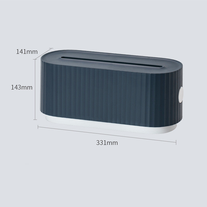 Rectangular blue device with dimensions labeled on a light gray background