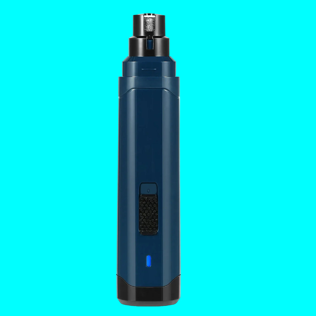 Blue electronic device with black accents on a white background