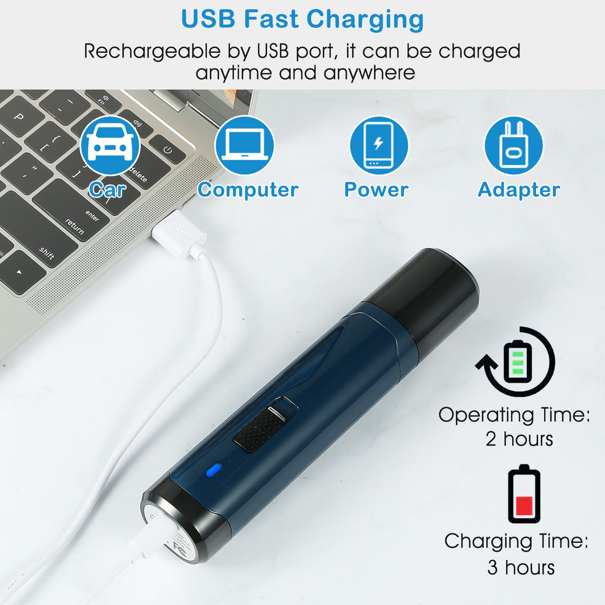 USB fast charging device with charging capabilities on a white background