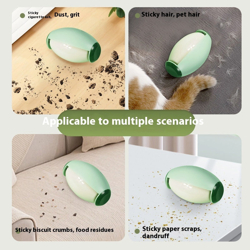 Green and white cleaning tool used on various surfaces with text indicating its use.